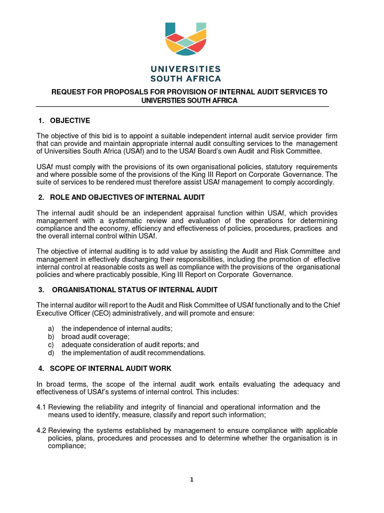 RFP For Internal Audit Services | PDF | Internal Audit | Audit