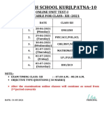 Loyola High School Kurji, Patna-10: Online Unit Test-I Time Table For Class - Xii - 2021