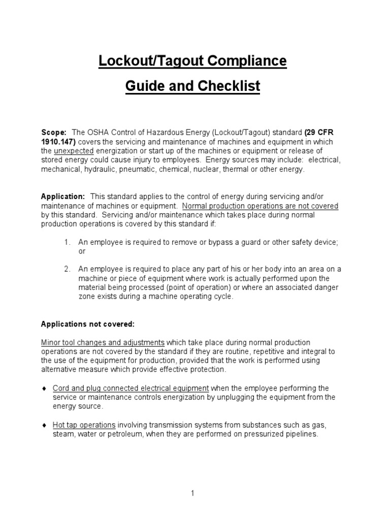 Lockout/Tagout Compliance Guide and Checklist | PDF | Safety