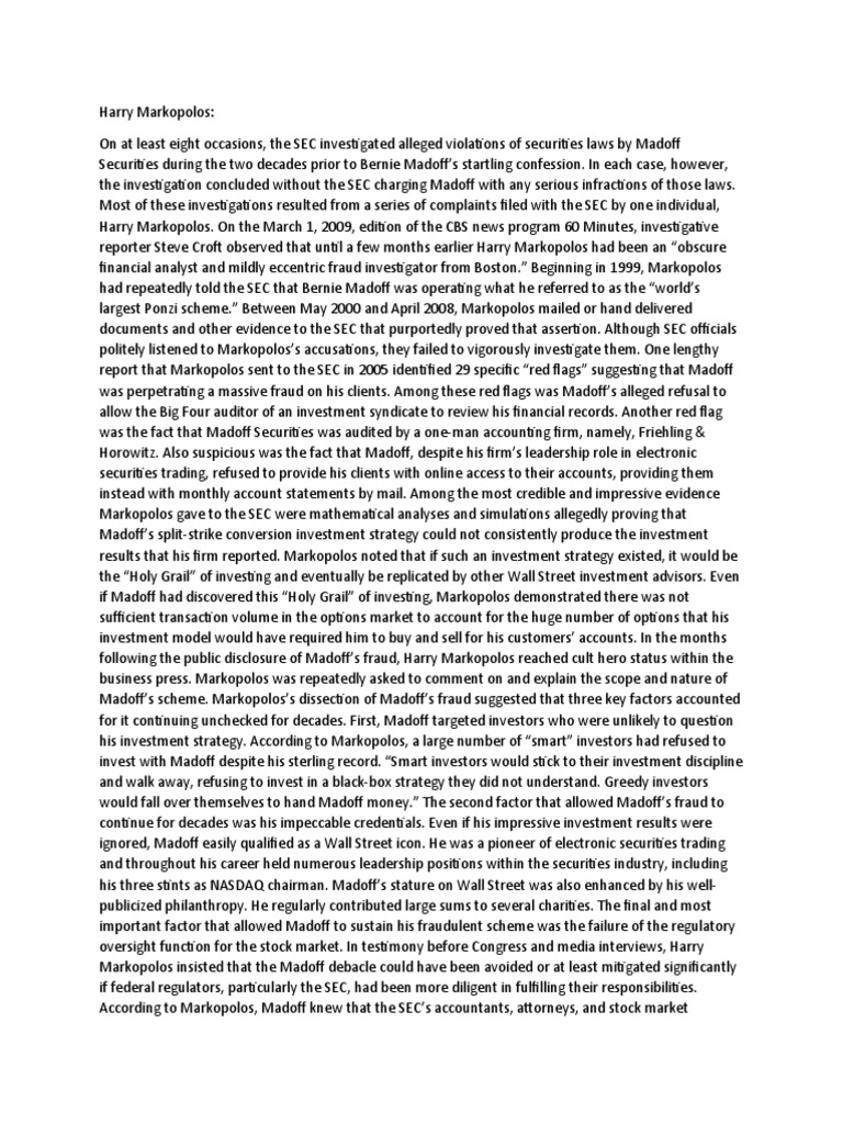Harry Markopolos | PDF | U.S. Securities And Exchange Commission | Business