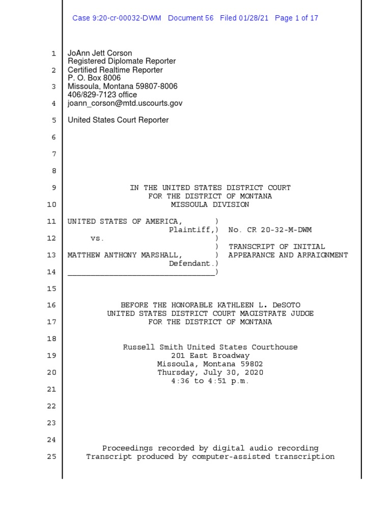 Matthew Marshall - Detention Transcript | PDF | Asset Forfeiture | Fine ...