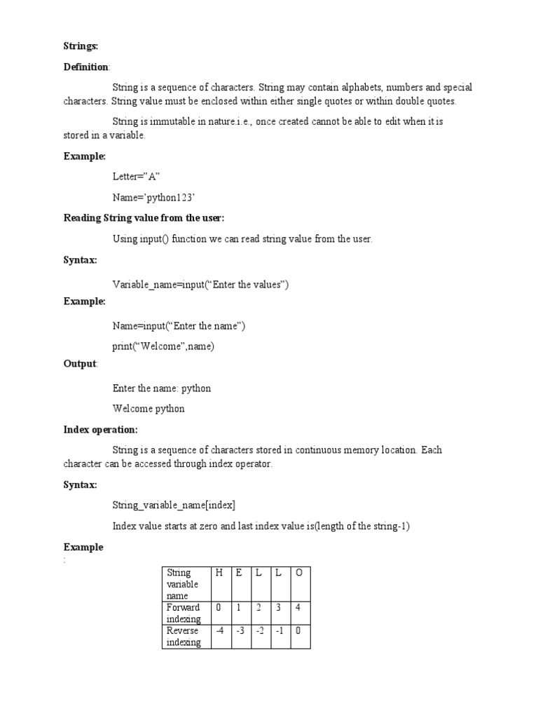 Strings Definition String Variable Name H E L L O PDF String