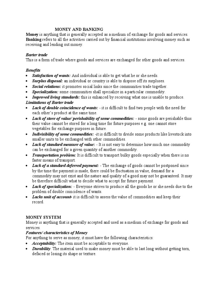 Money and Banking Notes PDF Banks Money