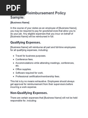 Fuel Expense Reimbursement Policy Sample