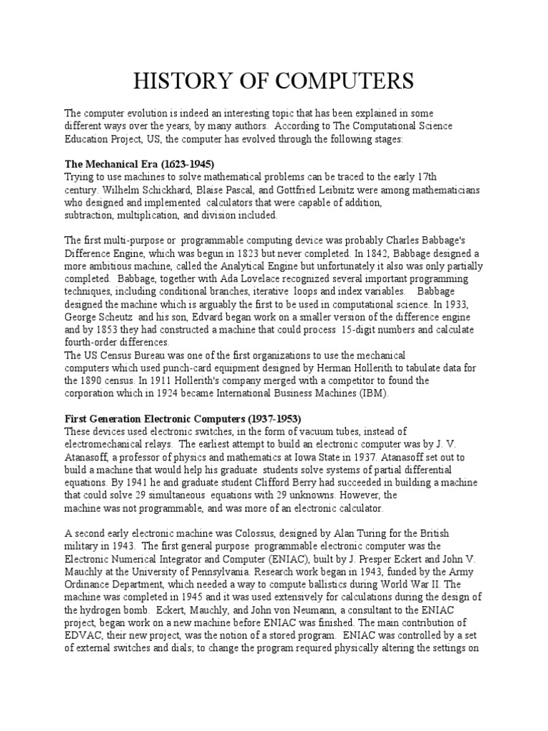 History of Computers The Mechanical Era (16231945) PDF Integrated