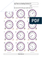 Reading Time On Analog Clocks (C) : Name: Date: Read Each Time and Write It in The Space Under The Clock