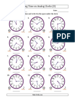 Reading Time On Analog Clocks (D) : Name: Date: Read Each Time and Write It in The Space Under The Clock
