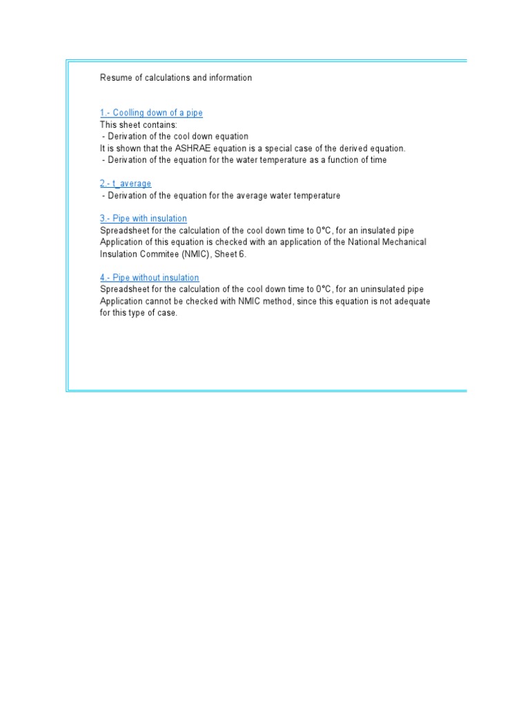 Pipe Cooling Time Calculations | PDF | Thermal Insulation | Heat Transfer