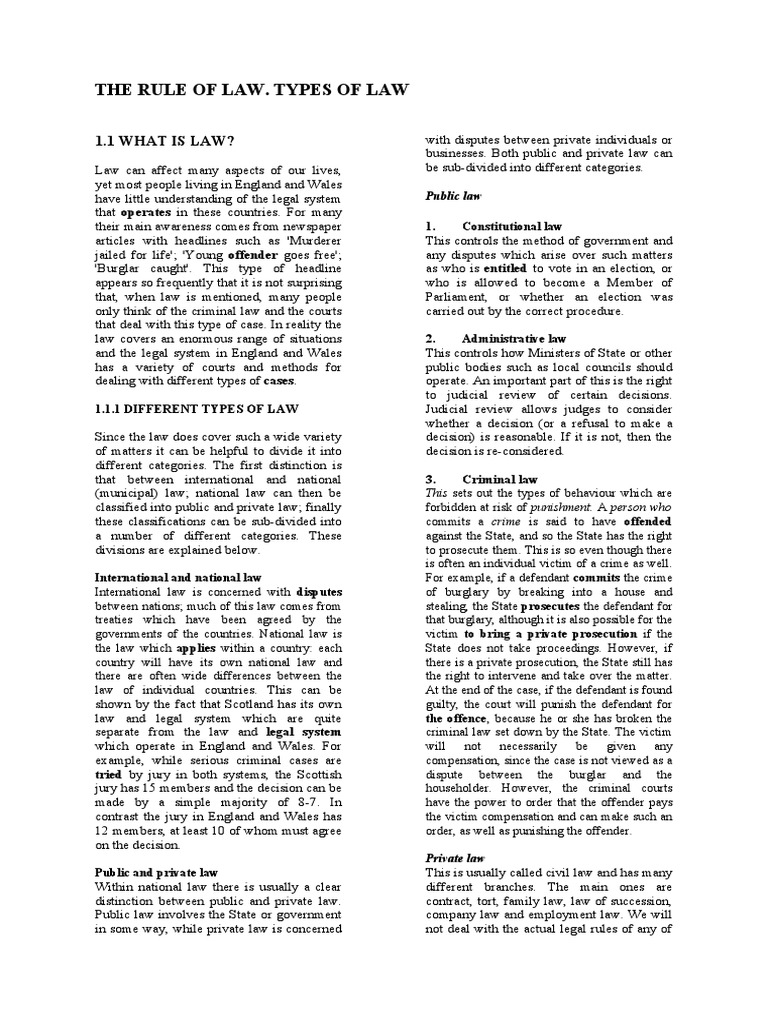 The Rule of Law. Types of Law PDF Tort Burden Of Proof (Law)