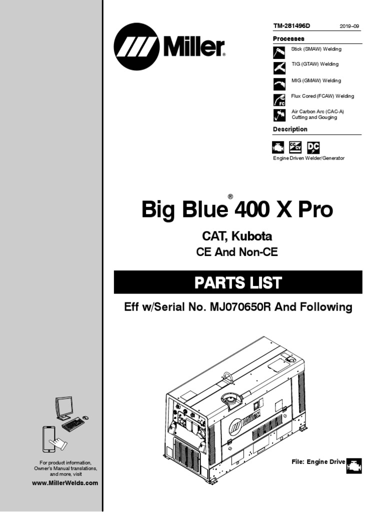 MILLER Big Blue 400 X Pro T281496D PT MIL PDF Mechanical