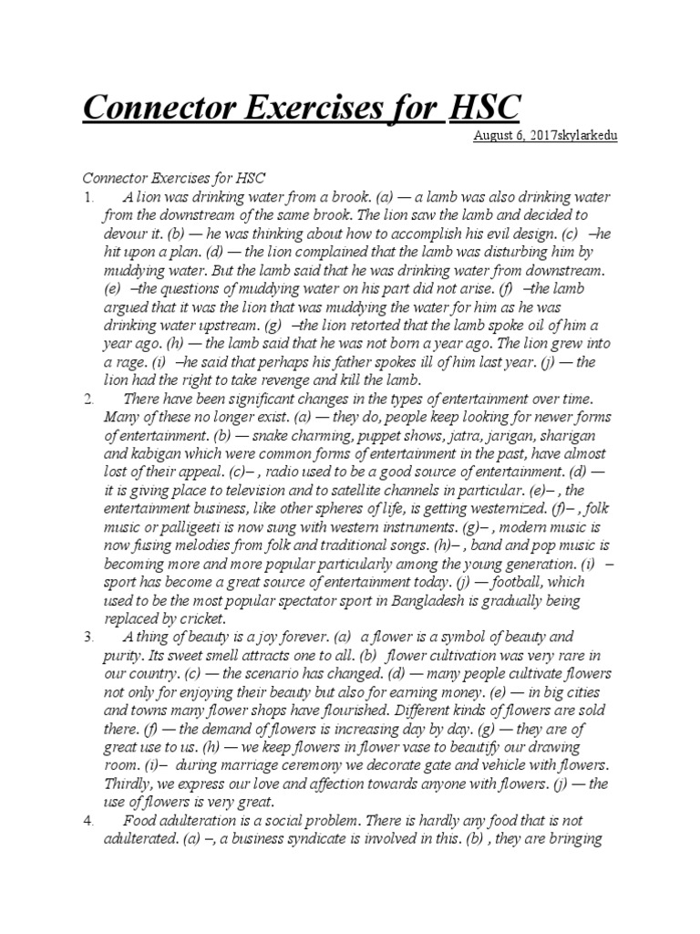 10 Connector Exercises For HSC Download Free PDF Agriculture