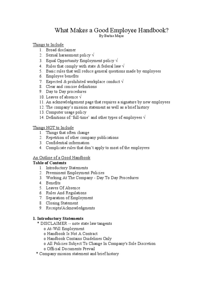 Essentials of an Effective Handbook | PDF | Employee Benefits | Leave ...