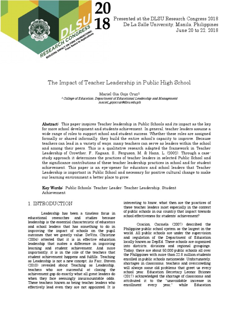 The Impact of Teacher Leadership in Public High School-Cruz 2018 | PDF ...
