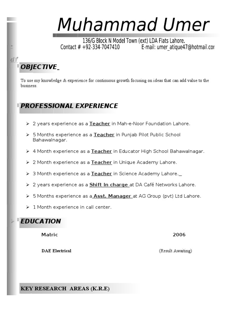 Umer Academy Teaching Experience Summary | PDF | Career & Growth