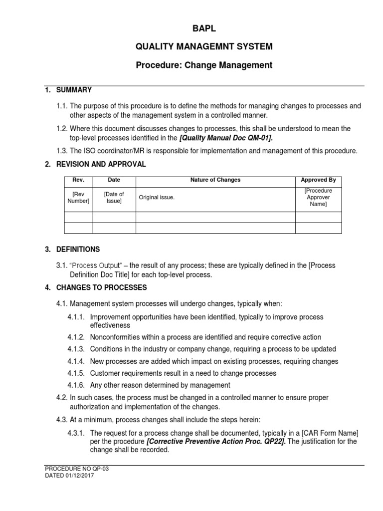 Change Management Procedure QP-03 | PDF | Quality Management | Quality ...