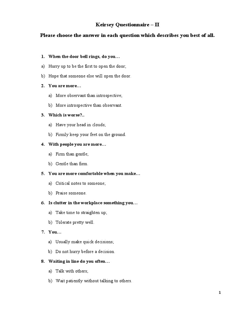 Keirsey Temperament Questionnaire | PDF
