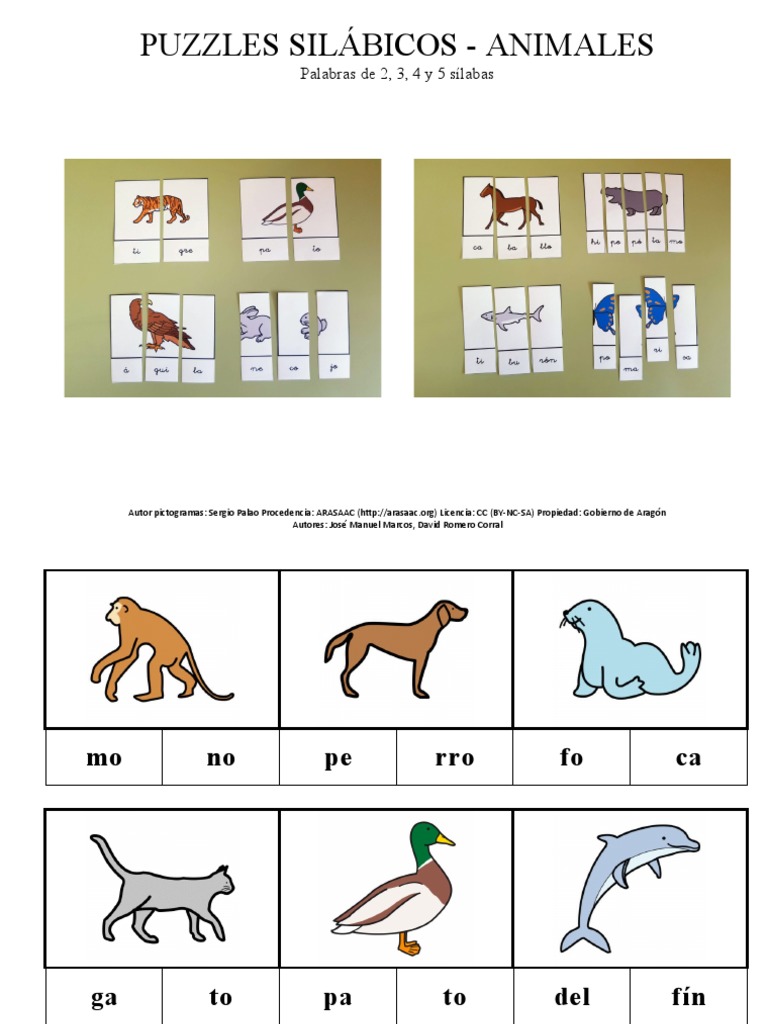 Puzzles Silábicos de Animales | PDF