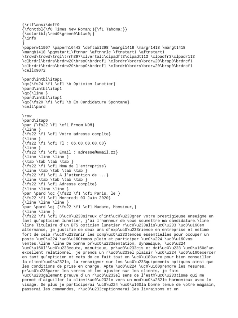 Lettre De Motivation Opticien Lunetier Alternance Lettre Motivation Opticien Lunetier Confirme | PDF | Optique