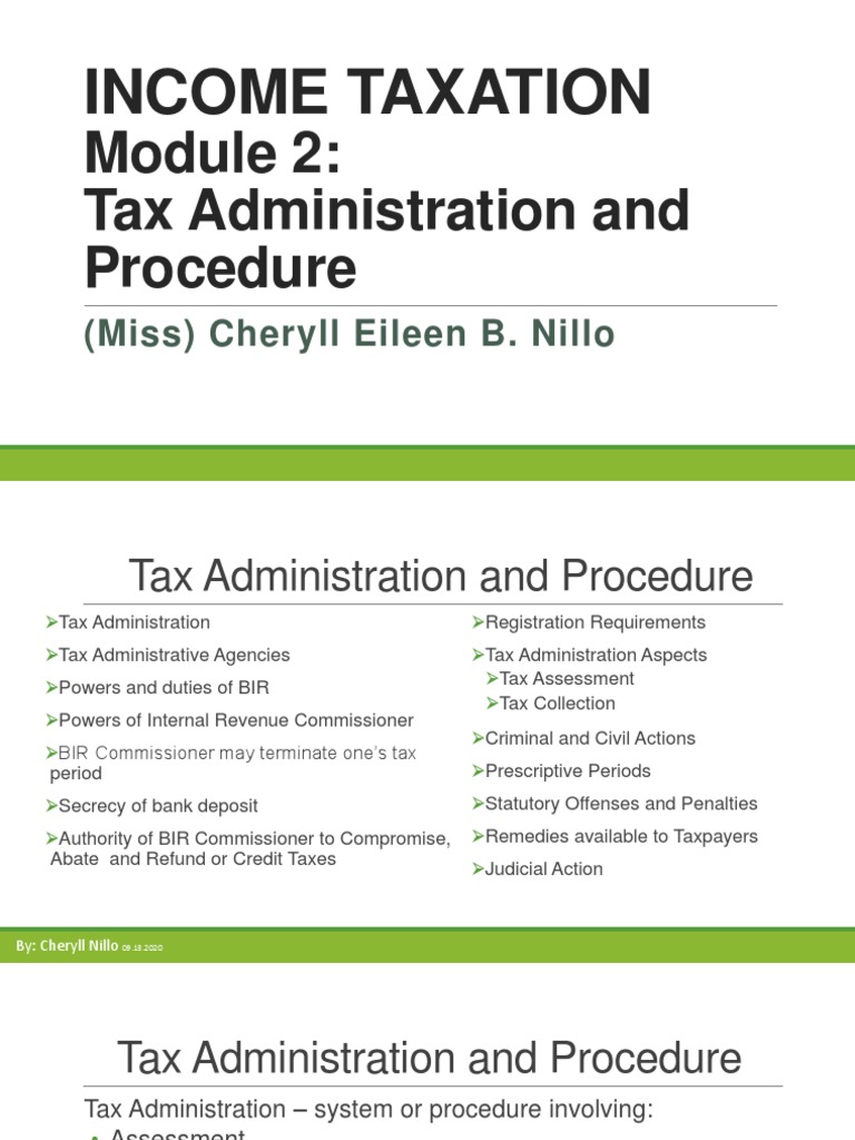 Tax Administration and Procedure Overview | PDF | Taxes | Taxation In ...