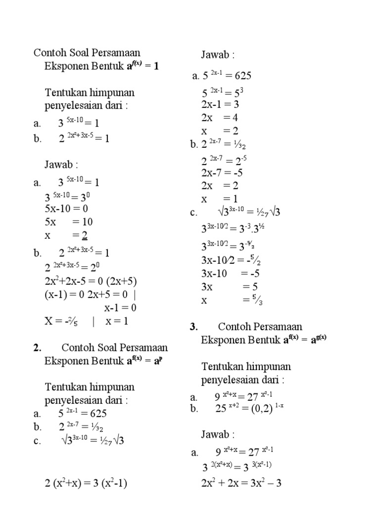 Contoh Soal Persamaan Eksponen Kelas 10 | PDF