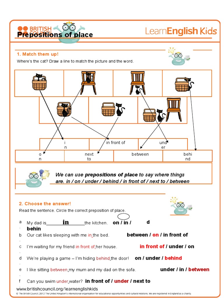Prepositions of Place: 1. Match Them Up! | PDF