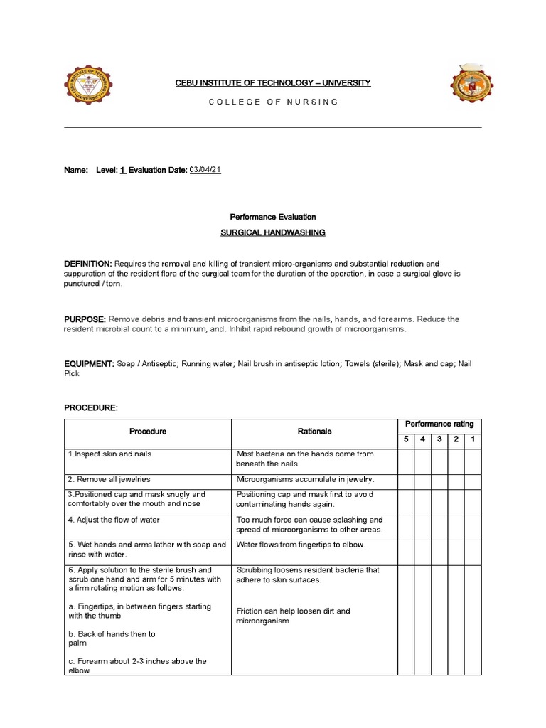 Rationale For Surgical Handwashing PDF Hand Washing