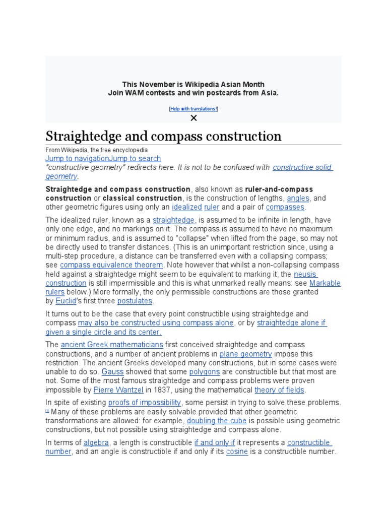 Straightedge and Compass Construction PDF Elementary Mathematics