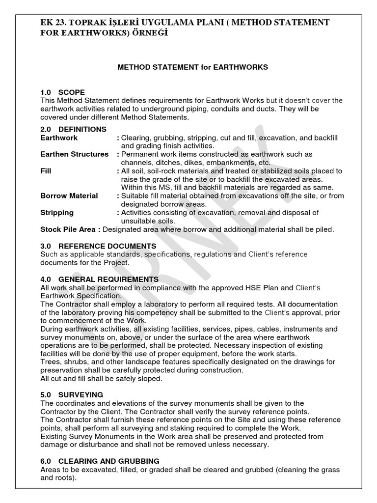 Earthworks Method Statement Guide | PDF | Civil Engineering | Economic ...
