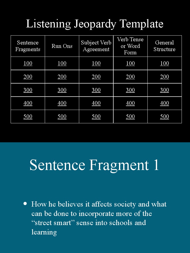 Listening Jeopardy Template PDF Verb Communication