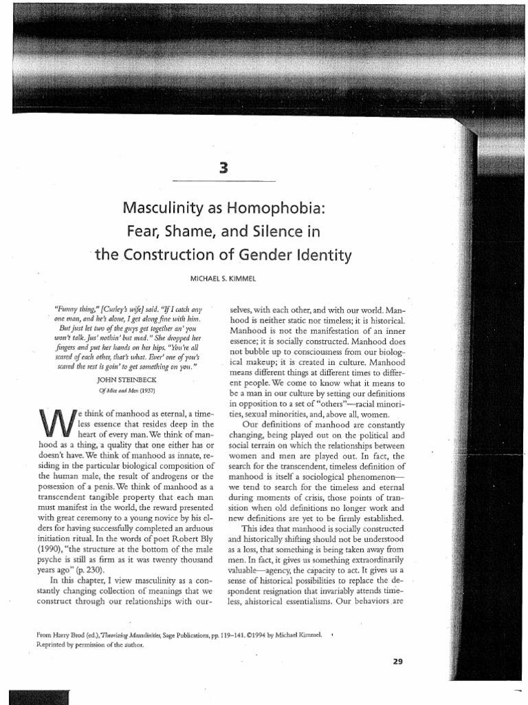 Kimmel - Masculinity As Homophobia | PDF | Social Science | History