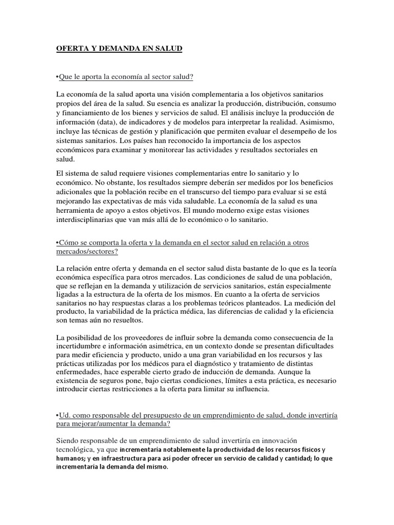 Dinámica de oferta y demanda en salud | PDF | Economía de la Salud ...