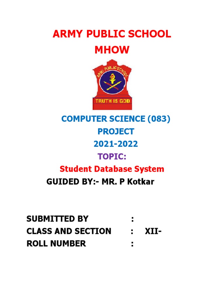 Model Project Synopsis For Computer Science Project | PDF | Databases ...