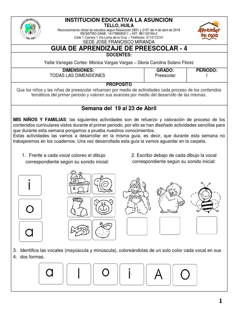 Guia de Aprendizaje Preescolar 2021 - 4 | PDF | Educación de la primera ...