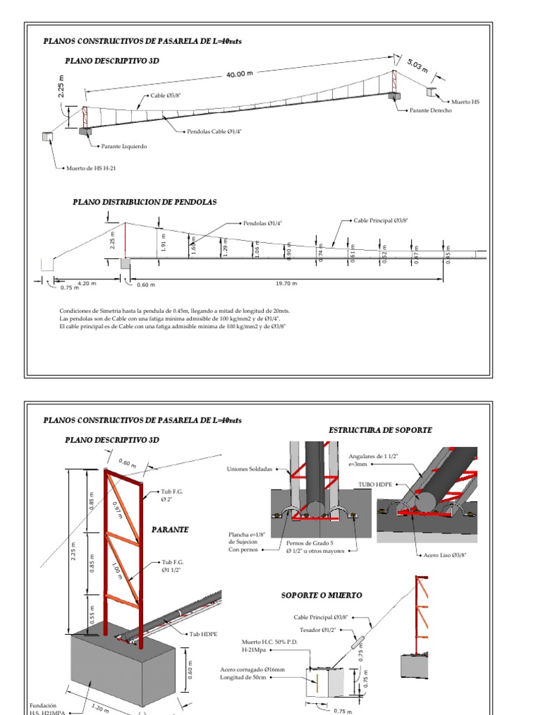Planos de Pasarela con Pendolas de Acero | PDF | Materiales de ...