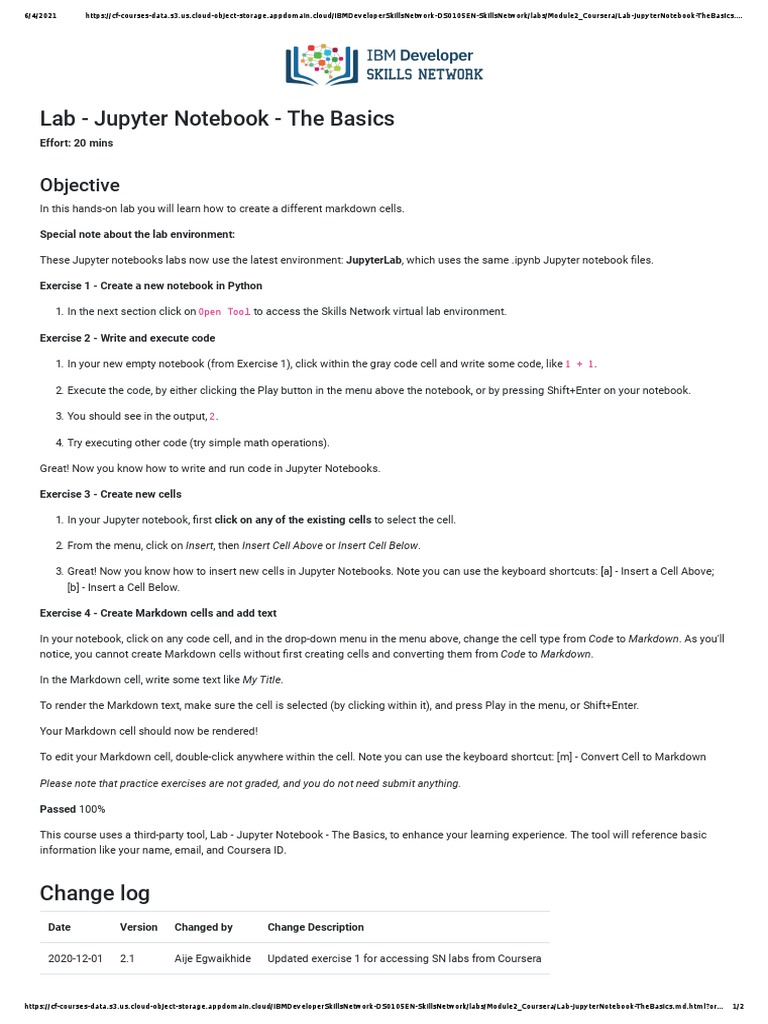 Lab - Jupyter Notebook - The Basics: Objective | PDF | Computing ...