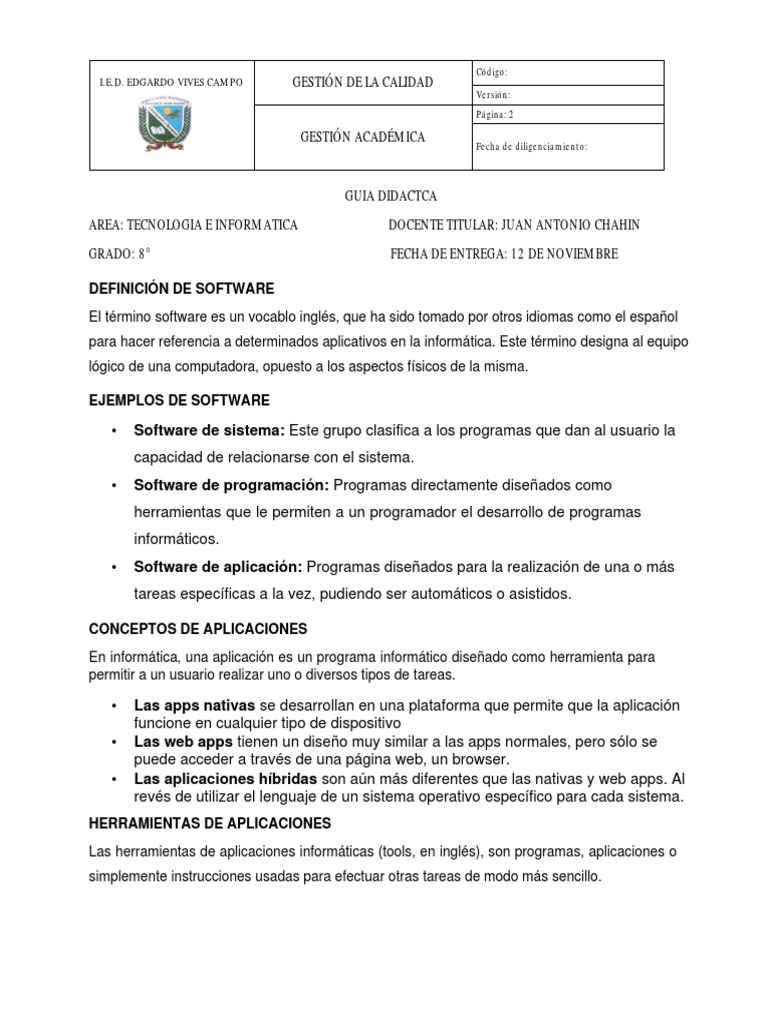 GUIA Grado Informatica Octavo | PDF | Software de la aplicacion | Software