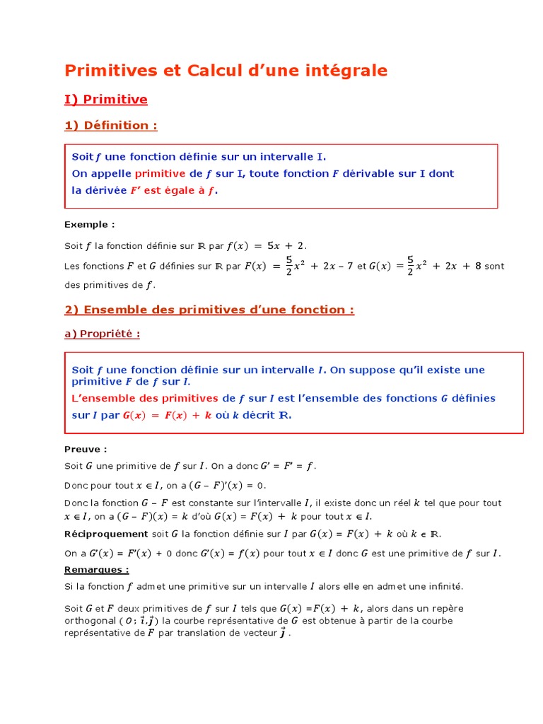 Primitives et Intégrales en Calcul | PDF | Fonction (Mathématiques ...