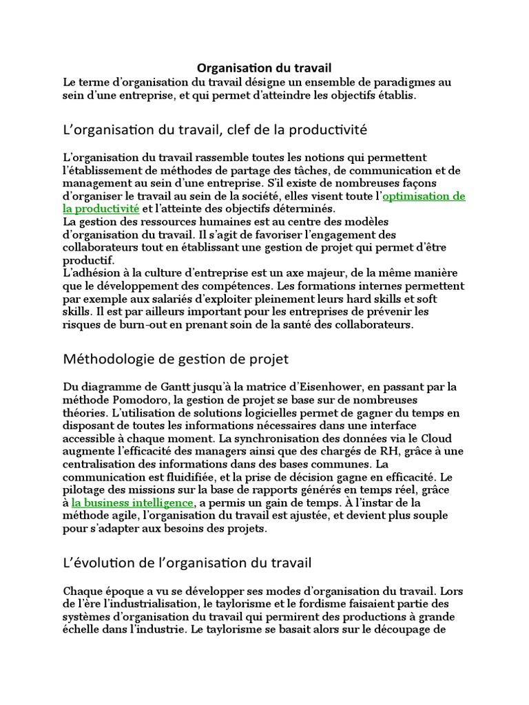 Organisation Du Travail | PDF | Gestion des ressources humaines ...