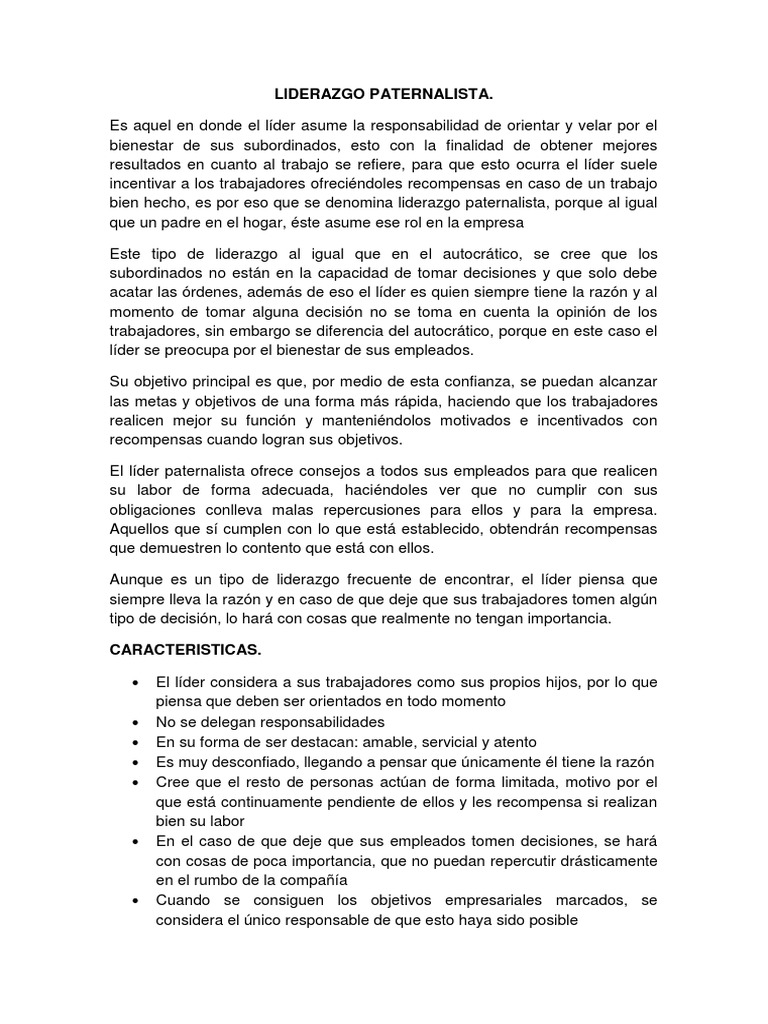 Lider Paternalista | PDF | Acoso cibernético | Liderazgo