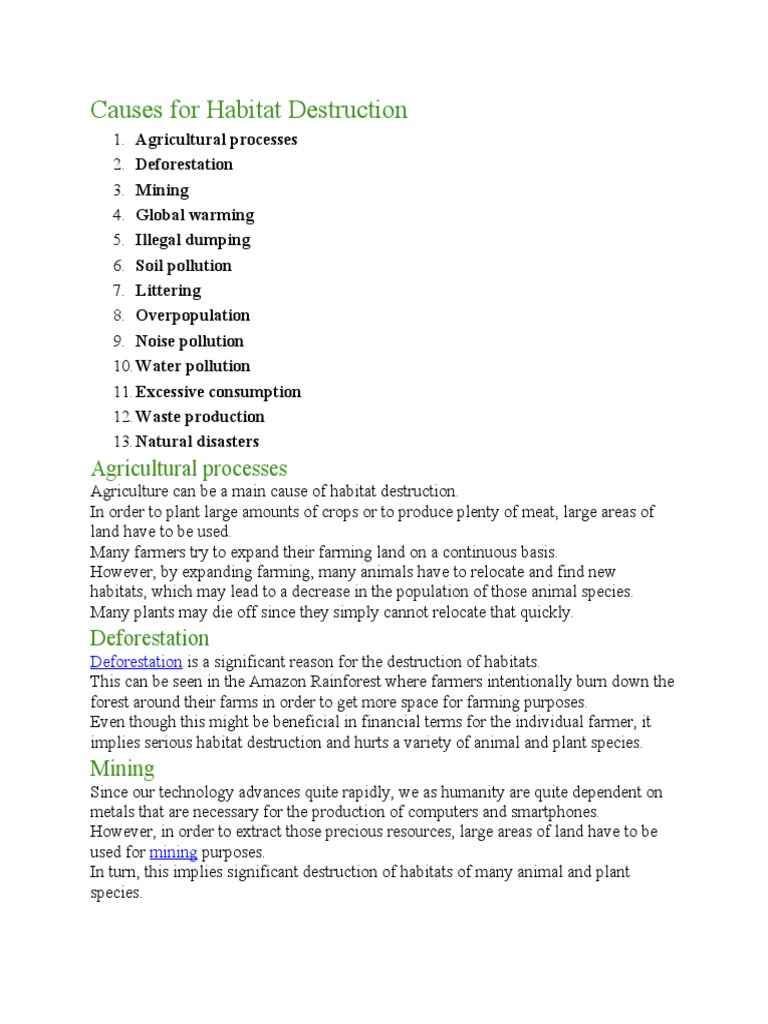 Causes For Habitat Destruction Agricultural Processes PDF Habitat