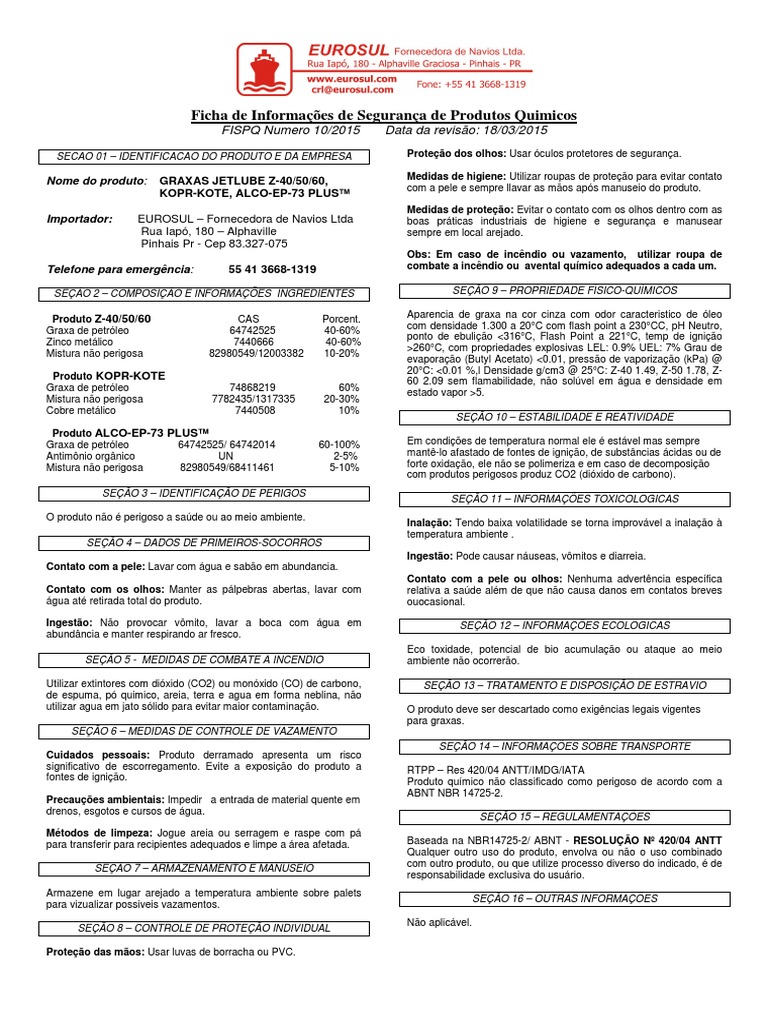 Fispq Graxa Jet Lube Z40 50 60 KOPRKOTE, ALCOEP73 PDF Monóxido