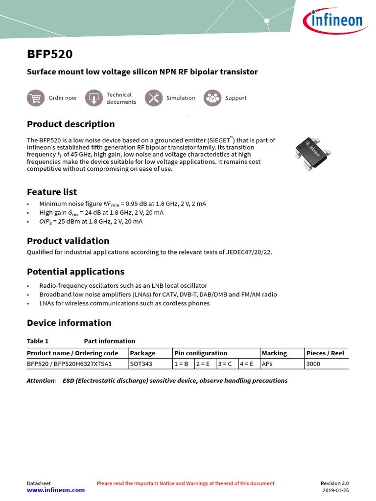 Product Description: Surface Mount Low Voltage Silicon NPN RF Bipolar ...