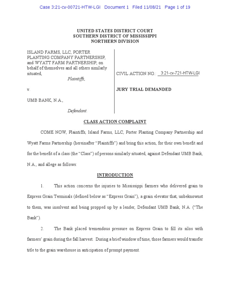 Class Action Against UMB Bank for Farmers | PDF | Lawsuit | Class Action