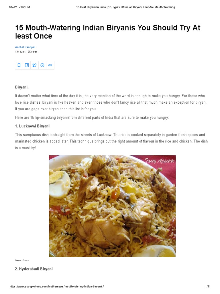 15 Best Biryani in India - 15 Types of Indian Biryani That Are Mouth