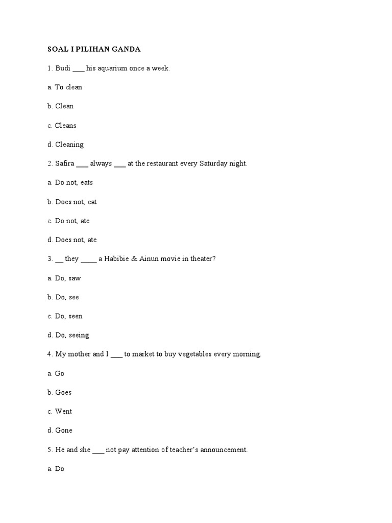 Latihan soal present tense pdf food and drink