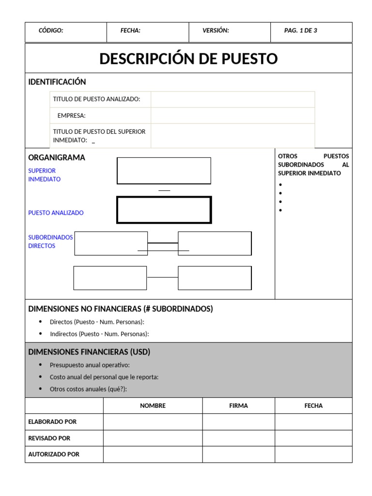 DESCRIPCIÓN DE PUESTOS - FORMATO 2021 V2 - Tagged | PDF | Economias ...