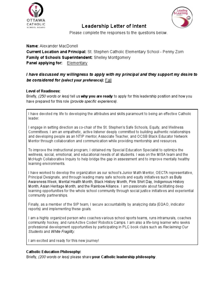 Leadership Letter of Intent PDF Mentorship Leadership