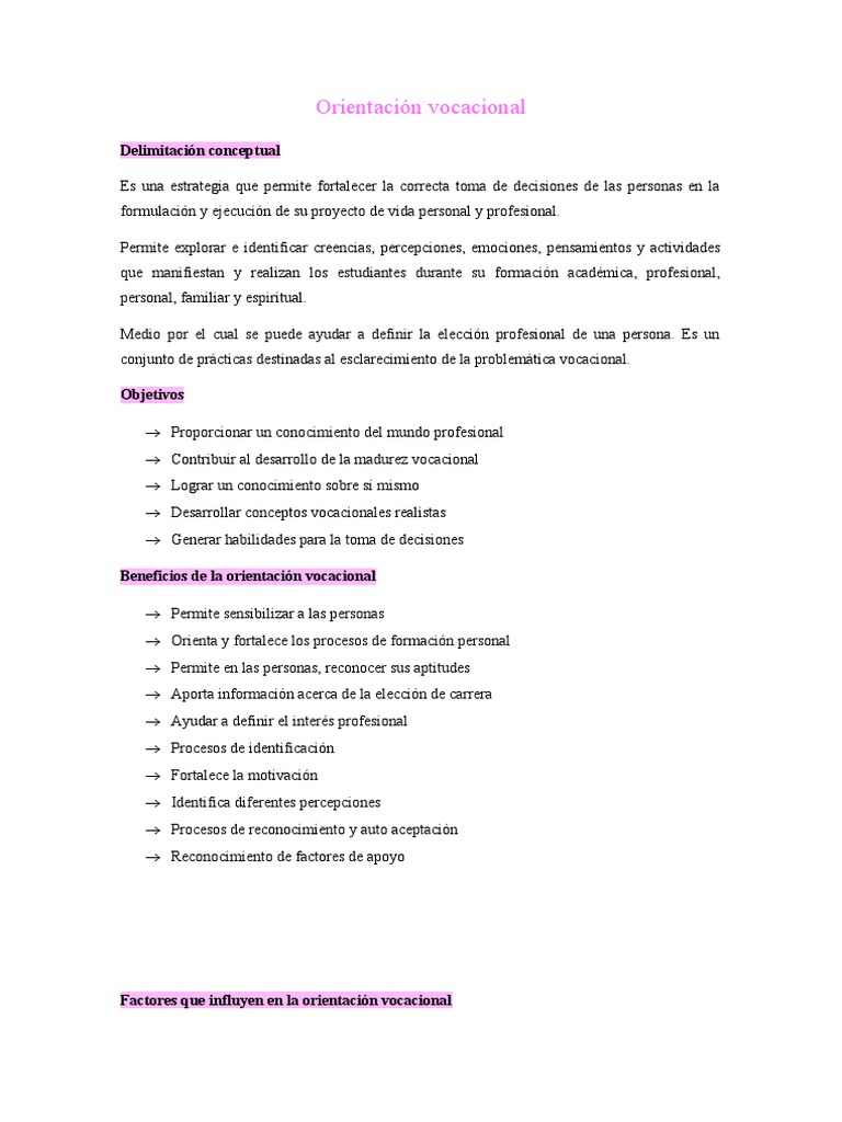 Beneficios de la Orientación Vocacional | PDF | Crecimiento personal y ...