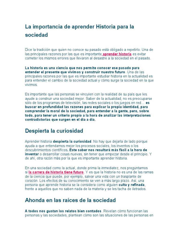 La Importancia de Aprender Historia para La Sociedad | PDF | Sociedad ...