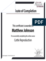 Certificate of Completion - Cattle Reproduction - Johnson